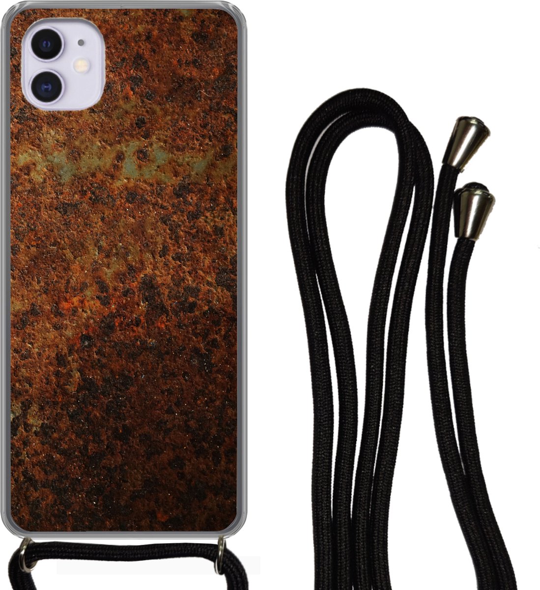 Telefoonkoord - Telefoonketting - Telefoonhoesje Geschikt voor iPhone 12 Mini - Metaal - Groen - Roest print - Siliconen - Crossbody - Telefoonhoesje met koord Telefoonhoesje