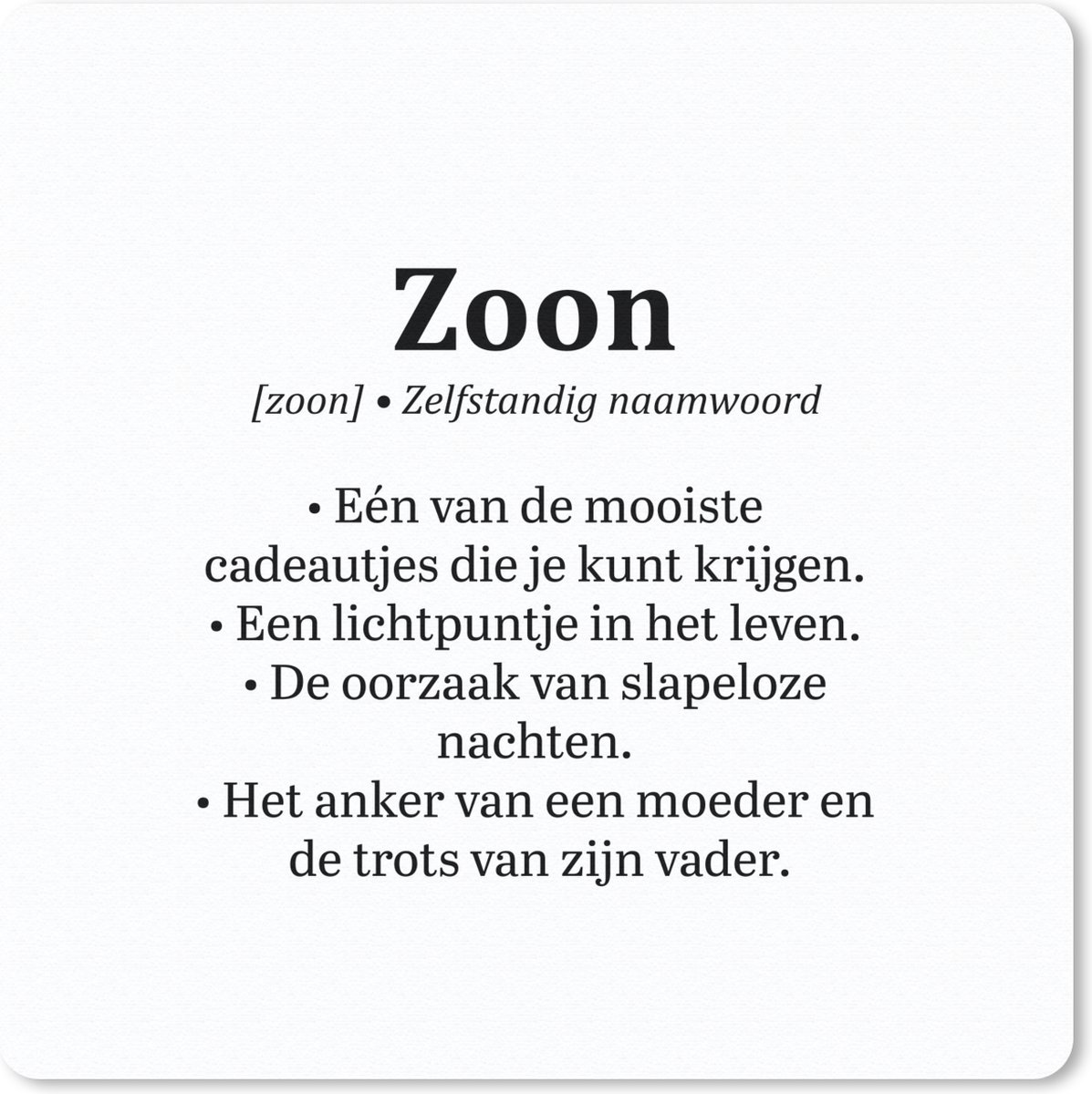 Muismat 20x20 cm - Mousepad Zoon - Woordenboek - Tekst - Definitie - Spreuken - Quotes - Muismatten