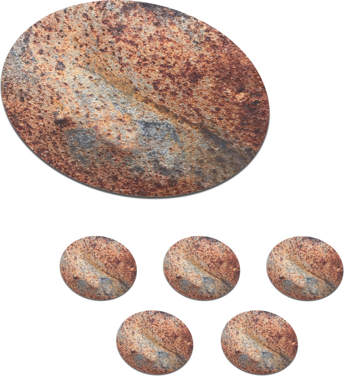 Onderzetters voor glazen - Rond - Plaat - IJzer - Roest - 10x10 cm - Glasonderzetters - 6 stuks