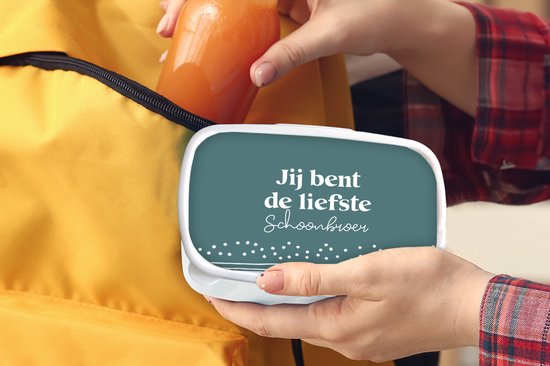 Boîte à pain Wit - Boîte à lunch - Boîte à pain - Frère - Blauw - Citations - 18x12x6 cm - Adultes - Cadeau Sinterklaas - Distribution de cadeaux pour enfants - Cadeaux chaussures Sinterklaas