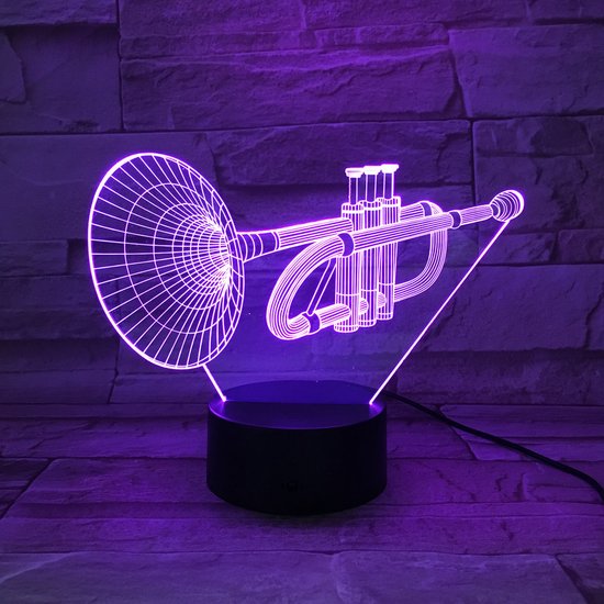 3D Led Lamp Met Gravering - RGB 7 Kleuren - Trompet