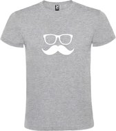 Grijs  T shirt met  print van "Bril en Snor " print Wit size L