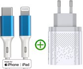 Snellader - Fast Dual Charger 20w + Mystic Blue edition USB-C naar Lightning Kabel 1m - MFi Gecertificeerd - Geschikt voor Apple iPhone - iPad
