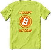 I Accept Bitcoin - Crypto T-Shirt Kleding Cadeau | Dames / Heren / Unisex | Bitcoin / Ethereum shirt | Grappig Verjaardag kado | BTC Tshirt Met Print | - Groen - L