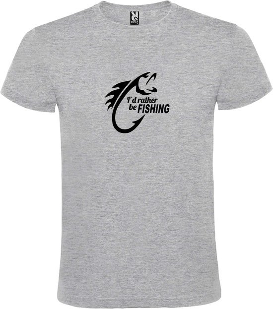 Grijs  T shirt met  " I'd rather be Fishing / ik ga liever vissen " print Zwart size XL
