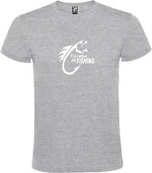 Grijs  T shirt met  " I'd rather be Fishing / ik ga liever vissen " print Wit size L