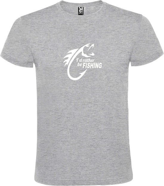 T shirt Grijs avec imprimé " I'd prefer be Fishing / I'd prefer go fishing " Wit taille L