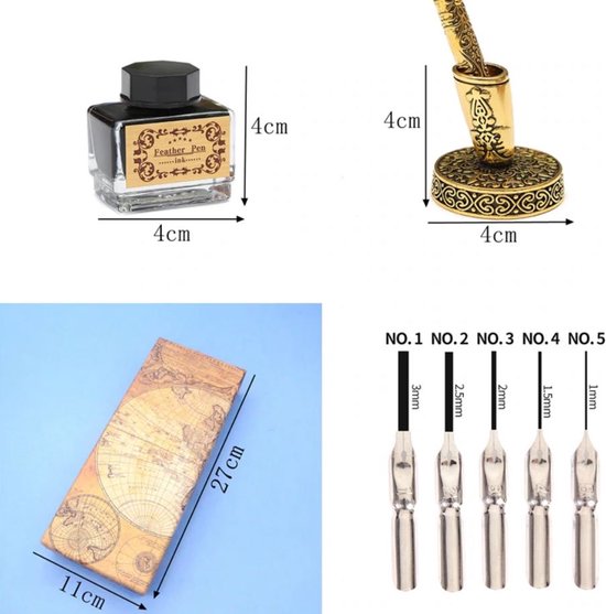 GC QUILL Vulpen-set - 3 vulpennen, 7 veren, 54 inktpatronen - Schrijven, tekenen, handbelettering en kalligrafie voor beginners GC-F354