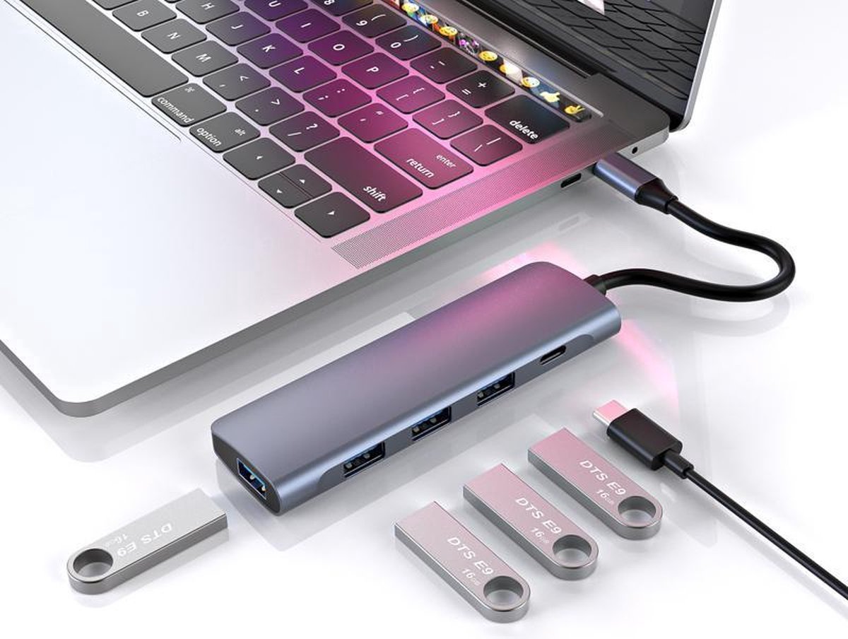 XSSIVE USB C HUB 6 in 1 - met / naar HDMI 4K, 2x USB 3.0 (thunderbolt), USB C opladen, Micro/SD card reader Hub – Geschikt voor Apple Macbook Pro / Air, Lenovo, Samsung - Spacegrijs - XSS-HUB2