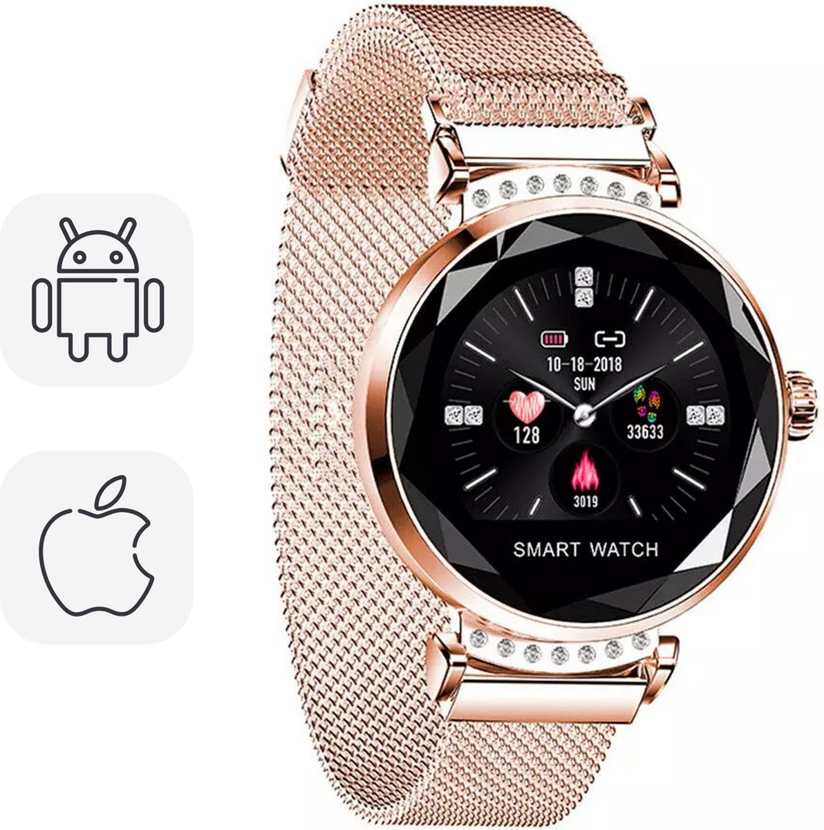 SAMMIT® Dames Smartwatch Goud met StappenTeller- Smartwatch Iphone & Android- Intelligente Smartwatch Dames en Heren- Met Meldingen- Calorieënmeter- Sporthorloge - SAMMIT