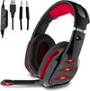 foto van LifeGoods Gaming Headset met Microfoon - Noise Reducing - 3,5 mm Jack en USB - Rood/Zwart