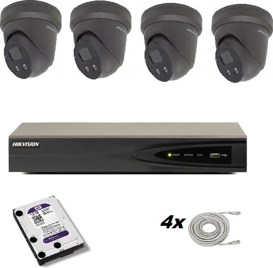 Hikvision set zwart met 4 x DS-2CD2346G2-I 4mp 2.8mm Ultra Low Light turretcamera’s, 1 x 4 kanaals DS-7604NI-K1/4P recorder, 1 x HD van 1 TB van Merkloos — afbeelding 2