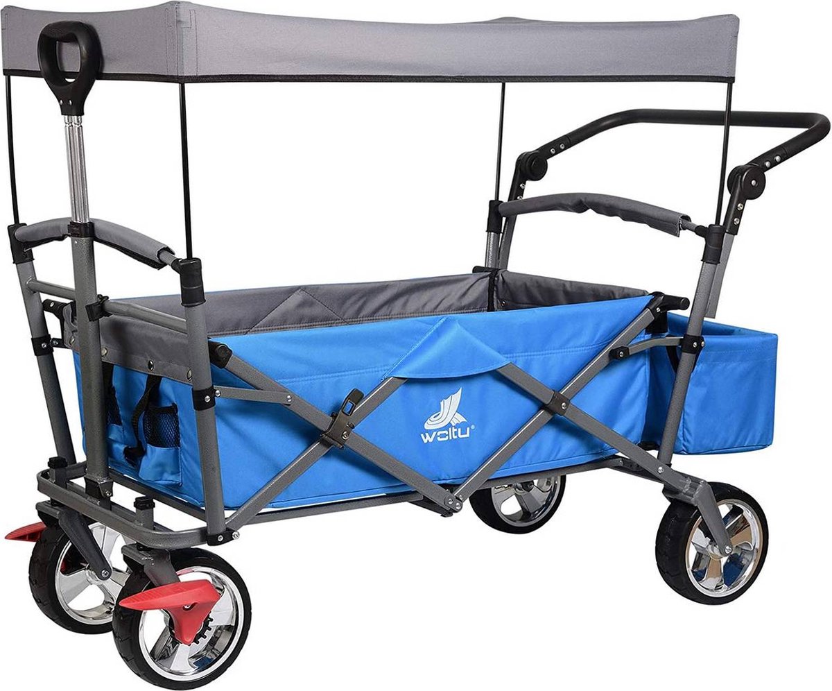 Kamyra® Bolderkar Opvouwbaar - Bolderwagen, Tuinkar, Transportkar - 80 kg Laadvermogen - 120x51x93cm - Turquoise