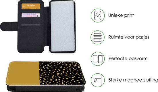 Bookcase pour téléphone iPhone 8 Bookcase - Pois - Jaune ocre - Zwart - Avec compartiments - Étui portefeuille avec fermeture magnétique