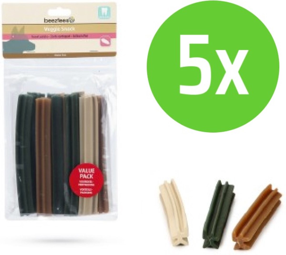 Beeztees Veggie Staaf Mix Voordeel - hondensnack - 1 x 500 gram 12 cm - 5 zakken