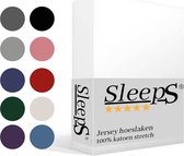 Sleeps  Jersey Hoeslaken - Wit Eenpersoons 80/90x200/220 cm - 100% Katoen -  Hoge Hoek - Heerlijk Zacht Gebreid - - Strijkvrij - Rondom elastiek - Stretch -