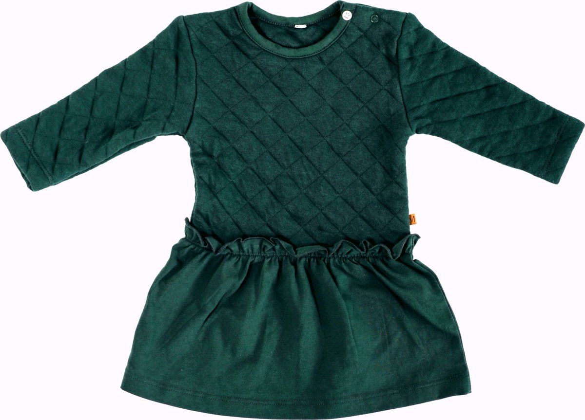 MXM Baby Jurk - Lange mouwen - Groen - Katoen - Warm - gewatteerd - Ronde hals - Drukknopen - Maat 74