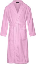 Badstof badjas met capuchon – lang model – badjas dames – sauna badjas – lichtroze – L/XL
