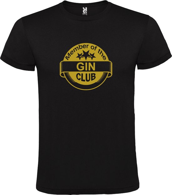 Zwart  T shirt met  " Member of the Gin club "print Goud size XL