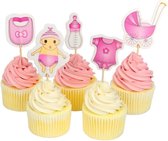 Cupcake Decoratie - Geboorte - Taarttopper - Meisje - Prikkers - 10 stuks