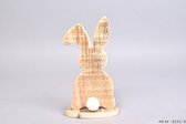 Konijn - Houten konijn met fluffy staart - Easter bunny fluffy - 14x26cm