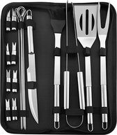 K&M Goods BBQ accessoires-  BBQ gereedschap set- BBQ tangen set- Spatel- Tang-Mes -Borstel- 18 Delig roestvrij staal BBQ accessoires set