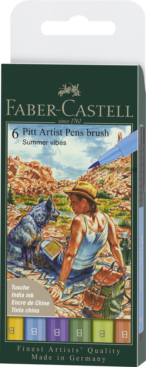 Faber-Castell tekenstift Pitt Artist Pen 6-delig etui lijnbreedte B - Summer - FC-167178
