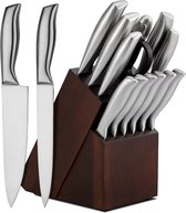 Messenset met blok - Keukenmessen set - 14 delige messenset inclusief blok - King Kitchen messen met anti kleeflaag