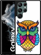 Galaxy S22 Ultra Hardcase hoesje Colorful Owl Artwork - Designed by Cazy