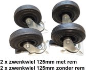 2 zwenkwielen met rem 2 zwenkwielen zonder rem 125 mm Lotus