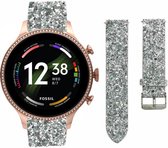 Leren glitter bandje - geschikt voor Fossil Gen 6 44mm / Gen 5e 44mm / Gen 5 - zilver