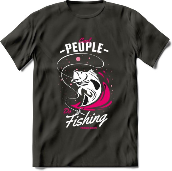Cool People Do Fishing - Vissen T-Shirt | Roze | Grappig Verjaardag Vis Hobby Cadeau Shirt | Dames - Heren - Unisex | Tshirt Hengelsport Kleding Kado - Donker Grijs - 3XL