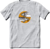 Fishing - Vissen T-Shirt | Grappig Verjaardag Vis Hobby Cadeau Shirt | Dames - Heren - Unisex | Tshirt Hengelsport Kleding Kado - Licht Grijs - Gemaleerd - L