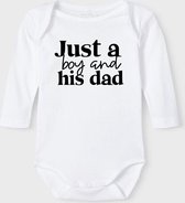 Baby Rompertje met tekst 'Just a boy and his dad' |Lange mouw l | wit zwart | maat 50/56 | cadeau | Kraamcadeau | Kraamkado