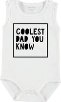 Baby Rompertje met tekst 'Coolest dad you know' | mouwloos l | wit zwart | maat 62/68 | cadeau | Kraamcadeau | Kraamkado