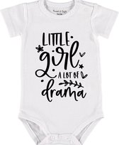 Baby Rompertje met tekst 'Little girl, a lot of drama' |Korte mouw l | wit zwart | maat 50/56 | cadeau | Kraamcadeau | Kraamkado