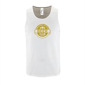 Witte Tanktop sportshirt met " Member of the Beer club " Print Goud Size S