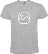Grijs  T shirt met  " Geen foto icon " print Wit size S