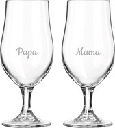 Gegraveerde bierglas op voet 49cl Mama & Papa