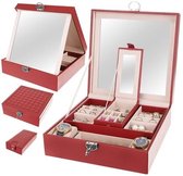 Luxe Sieradendoos Met Spiegel en Slot - Sieraden & Horloges - Sieraden Opbergers - Luxe Bijouteriedoos - Juwelen Box - Sieradendozen - Ring/Ketting/Oorbellen/Horloge Sieradendoos -