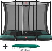 BERG BUNDEL Trampoline Ultim Favorit met Veiligheidsnet - Safetynet Comfort - InGround - 280 x 190 cm - Groen - Zwarte Afdekhoes