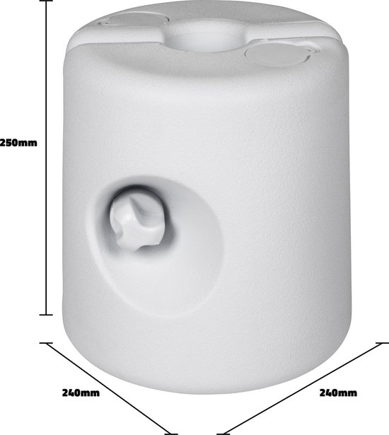 Witte basis met afmetingen 250mm, 240mm, 240mm.
