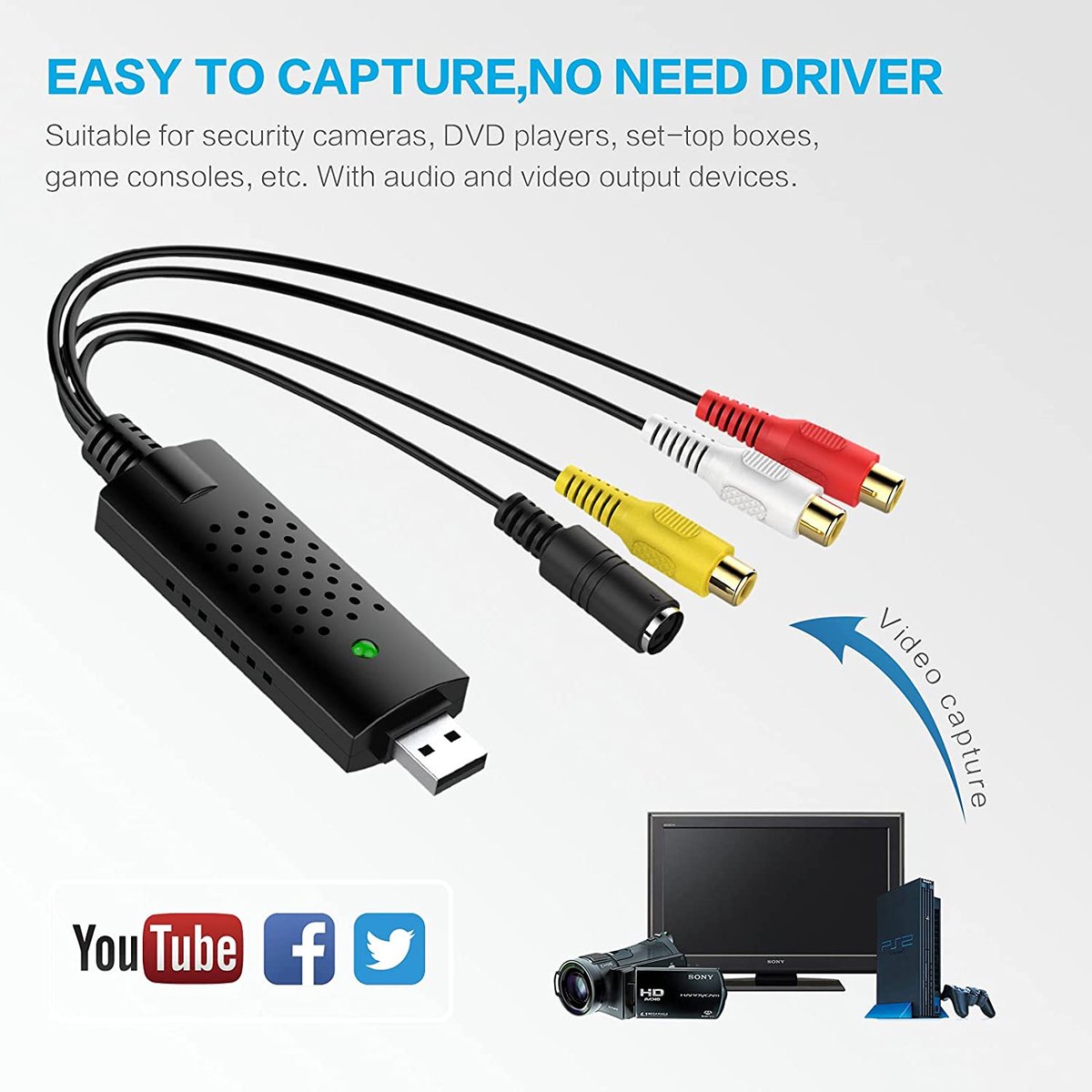 Adaptateur Carte d'acquisition Vidéo Audio Usb 2.0 Easycap Pour