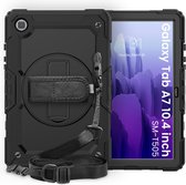 Kidscase Geschikt voor: Samsung Galaxy Tab A7 10.4 (2020) T500 Tablet - Armor Case - Schermbeschermer - ShockProof - Handstrap - met Schouderband - Zwart / Zwart - ZT Accessoires