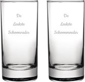 Gegraveerde longdrinkglas 28,5cl De Leukste Schoonvader-De Leukste Schoonmoeder
