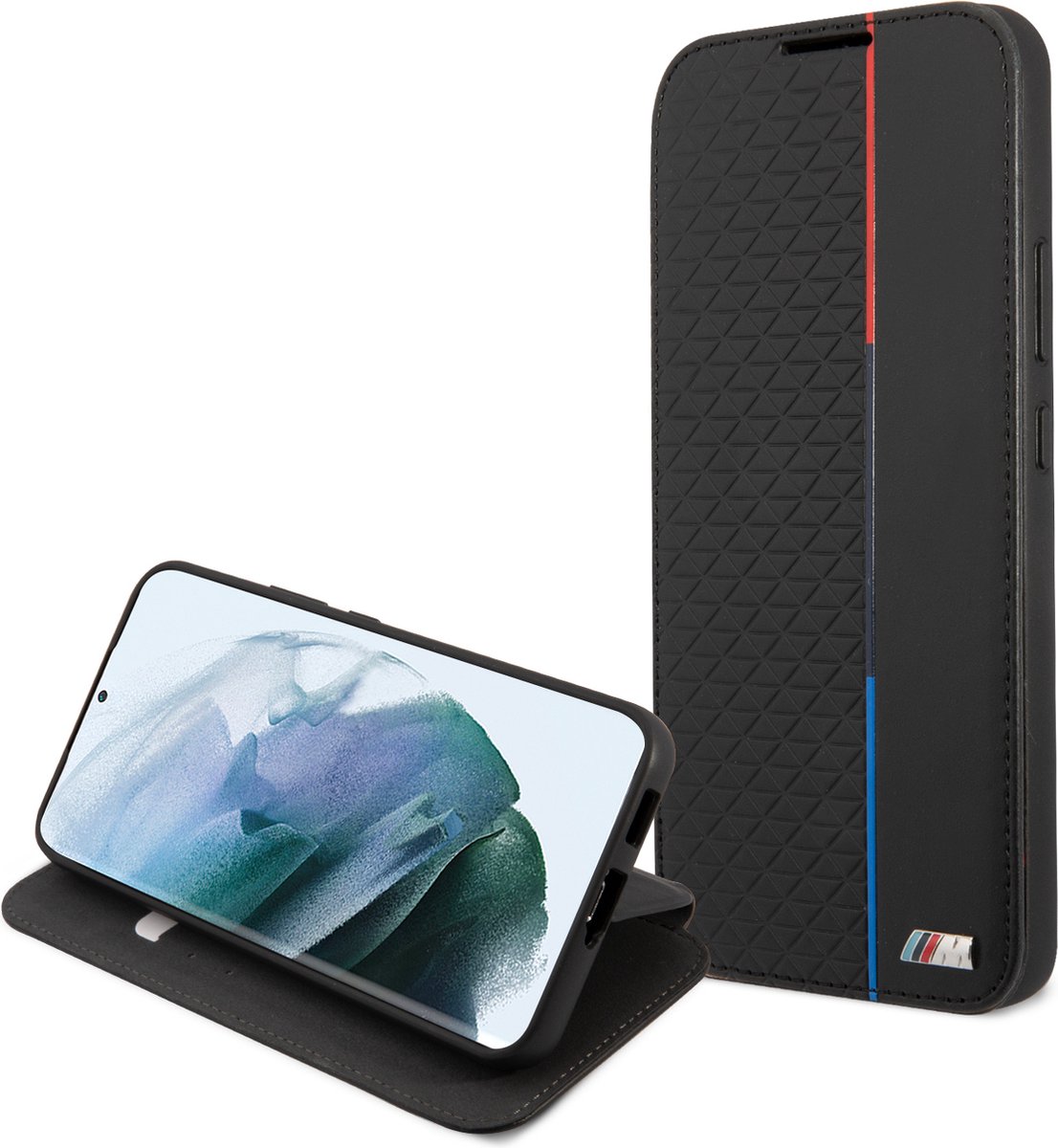 BMW M Tricolor Triangles Book Case - Geschikt voor Samsung Galaxy S22 (S901) - Zwart