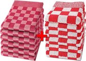 Slaaptextiel Set Torchons et Essuies de vaisselle HORECA - 6 Essuies de vaisselle - 6 Torchons - Qualité Restauration - A Carreaux - Rouge