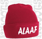 ALAAF uniseks muts - Rood met witte tekst - Beanie - One Size - Grappige teksten | designs - Original Kwoots - Wintersport - Aprés ski muts - Carnaval - Begroeting