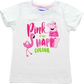 Peppa Pig Shirt - Korte mouw - Wit - Pink is my happy colour - Maat 110/116