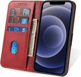 iPhone 12 Pro Hoesje van Leer Rood - Luxe Lederen iPhone 12 Pro Hoes Met Magnetische Sluiting Rood - Rood Leren Bookcase Hoes Met Pashouders Voor iPhone 12 Pro - Smartphonica